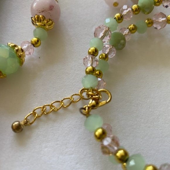 Pale GREEN & PINK Frosted Faceted BEAD *GOLD SPACERS* Necklace BRACELET Earrings - Picture 5 of 5